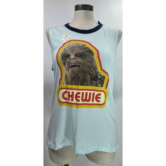 CHASER Star Wars Tank Top Sz L Chewbacca "Chewie" Graphic Light Blue Muscle Tank - Picture 3 of 8